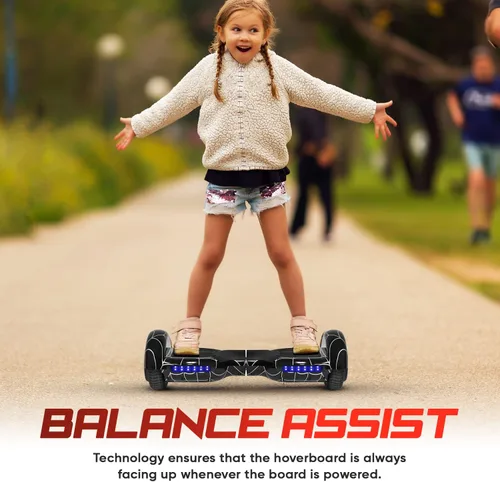 Miniatura 6 de Hoverboard con patrón de araña para niños de 6 a 12 años, con altavoz Bluetooth y luces LED, tabla deslizante de 6.5 pulgadas, certificado de Negro