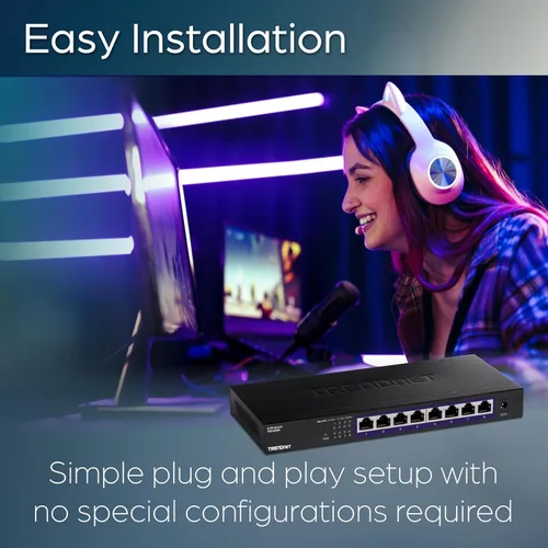 Miniatura 4 de TRENDnet Interruptor para juegos multiGigabit de 8 puertos y 2.5 Gb, TEG-S380, 8 puertos 2.5GBASE-T, capacidad de conmutación de 25 Gbps, divisor