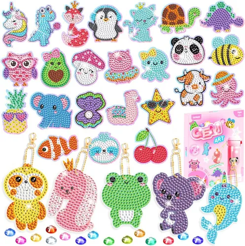 EAPHANT Kits de arte de diamantes para niños, llaveros de gemas y calcomanías, regalos de pintura para niñas de 4 a 8 a 12 años, juguetes de artes y