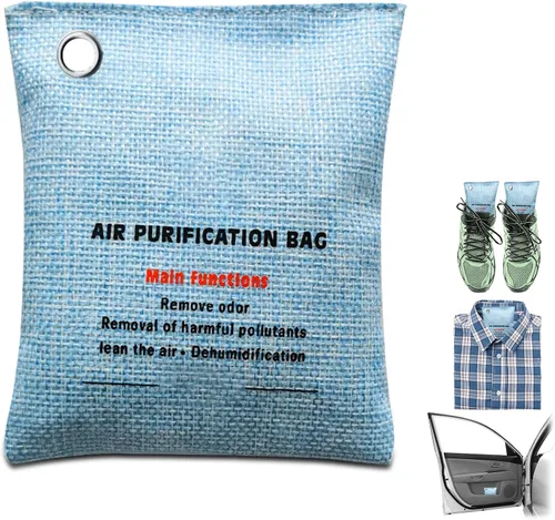 Paquete de 4 absorbentes de olores de carbón, bolsa purificadora de aire de carbón de bambú, desodorante eliminador para olores fuertes en