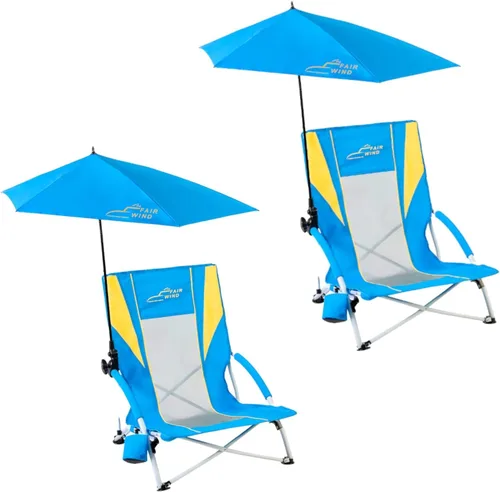 Miniatura 11 de FAIR WIND Sillas de playa con paraguas de 360° para adultos, silla de arena antideslizante resistente de 300 libras, asiento de mochila portátil