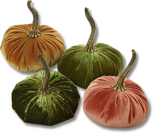 Miniatura 26 de Your Heart's Content Juego de 4 calabazas pequeñas de terciopelo, decoración del hogar hecha a mano, decoración de manto festivo, centro de mesa