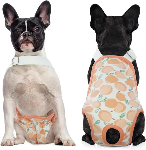 QBLEEV Pañales para perras para hembra, lavables, sanitarios, con tirantes ajustables, pañales reutilizables para perros machos en celo, lindas