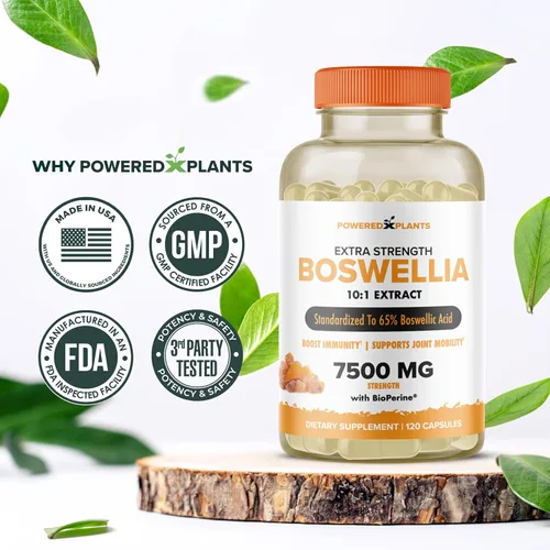 Miniatura 6 de Boswellia Serrata Suplemento de apoyo articular de Powered by Plants - 65% de ácidos boswélicos de alta potencia con bioperina - Apoya la inmunidad