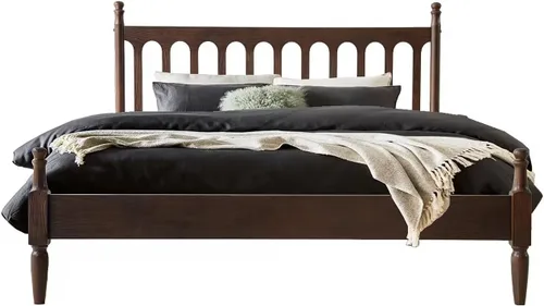 Miniatura 13 de Marco de cama de plataforma de madera maciza tamaño King con cabecero y pie de cama, base de 12 listones resistentes, patas de metal, no necesita