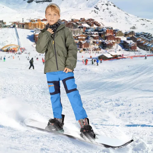 Miniatura 65 de linlon Pantalones impermeables para la nieve para niños y niños, forro polar lind para senderismo, softshell, cálidos, con aislamiento térmico