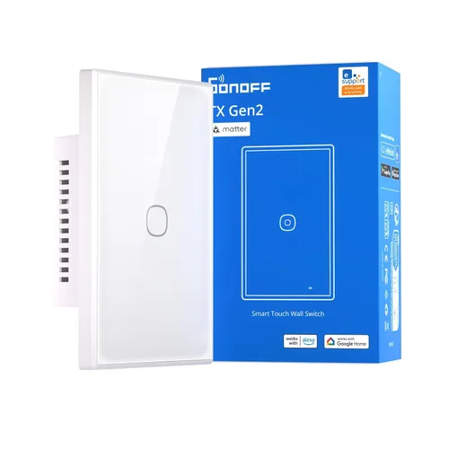 SONOFF TX Gen2 - Interruptor inteligente táctil de pared, 1 canal, panel tipo 120, 2.4GHz Wi-Fi, control de aplicación eWeLink, compatible con