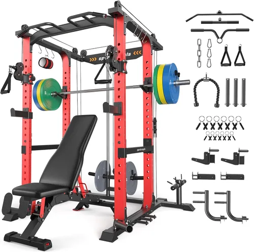 Miniatura 31 de Sportsroyals Jaula de Potencia, Rack de Potencia Multifuncional de 1600 libras con Sistema de Cruce de Cable Ajustable y Más Accesorios de Azul