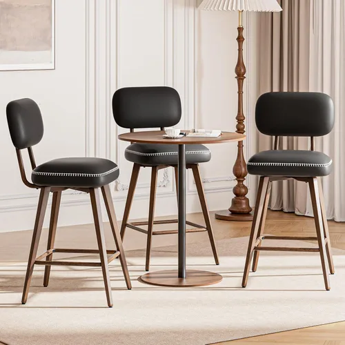 Miniatura 37 de MALOL 26“ PU Leather Swivel Bar Stools Set of 2, Mid Century Counter Height Bar Chairs with Low Back and Metal Legs, Modern Bar Stool Chair for