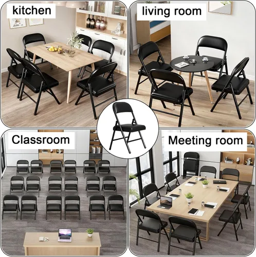 Miniatura 7 de Juego de sillas plegables acolchadas, sillas plegables ligeras, sillas plegables resistentes para comedor, cocina, patio de jardín, fiestas y Negro