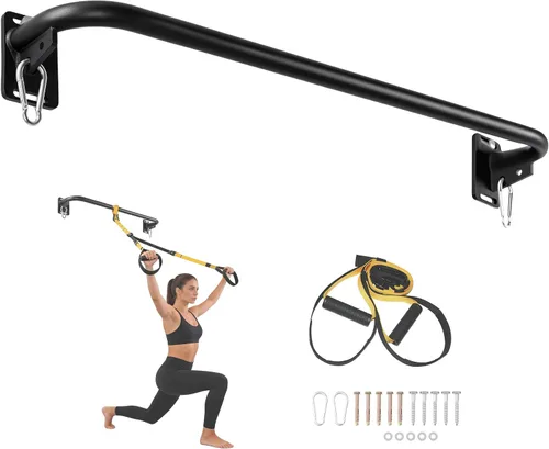 Wall Mounted Doorway Pull Up Bar, Carbon Steel Chin Up Bar and Pull Up Bar with Reinforced Steel Plate Support for Joists and Wall Studs, Strength