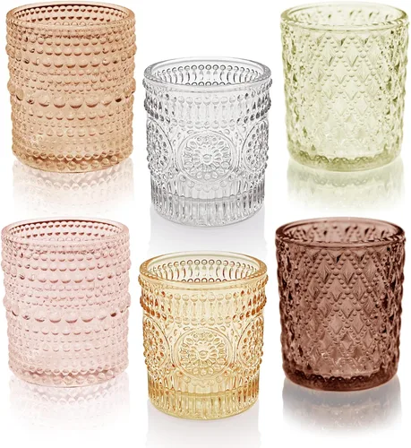 24 portavelas votivas de otoño, 6 colores, 3 patrones, portavelas para mesa de boda, centro de mesa, decoración de fiesta de cumpleaños Multicolor