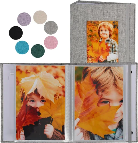 Miniatura 9 de Álbumes de fotos pequeños para fotos de 4 x 6, paquete de 2 libros de memoria con cubierta de lino con ventana de exhibición, cada uno con capacidad