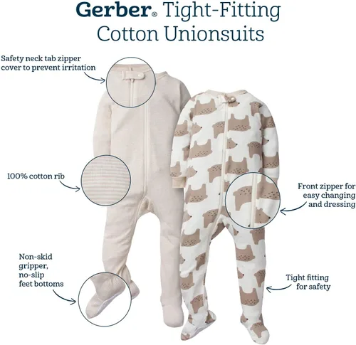 Miniatura 6 de Gerber Pijama con pies para bebés y niñas, paquete de 4