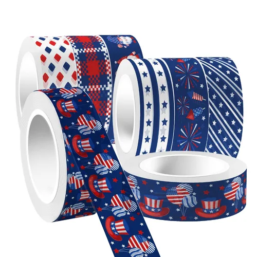 Miniatura 6 de Adirasenotek Washi Tape - Juego de 12 rollos de cinta Washi cinta de embalaje patriótica de la bandera estadounidense, cinta adhesiva de papel