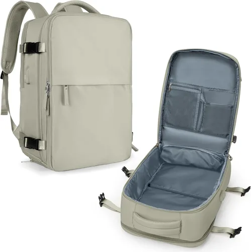 Miniatura 16 de coowoz Mochila de viaje para mujeres y hombres, aprobada por aerolíneas, mochila de mano grande, mochila de senderismo impermeable, mochila b-Gris