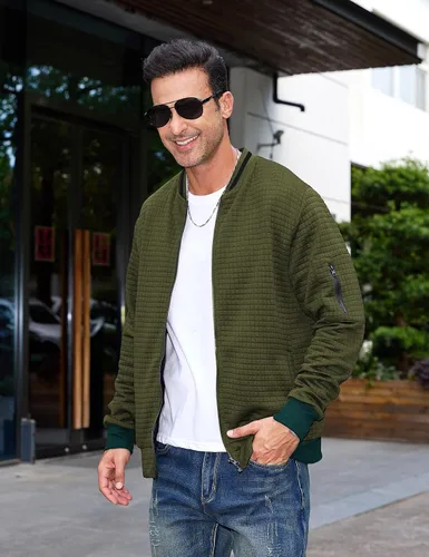 Miniatura 3 de Chaquetas ligeras para hombre Chaquetas ligeras casuales para hombre Chaqueta bomber de sarga con cremallera Chaqueta universitaria con cremallera