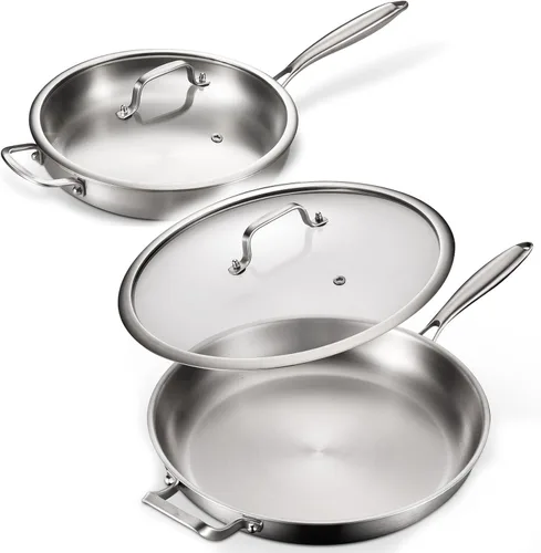 Miniatura 10 de DELARLO - Sartén de acero inoxidable de 8 pulgadas, sartén de inducción de tres capas compatible con hasta 600 ℉, calor rápido y uniforme, apto