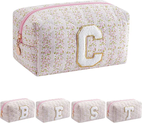 Miniatura 57 de Bolsa de maquillaje alfabética JOVAKIT, bolsa de cosméticos para mujeres, regalos de Navidad para niñas de 6 a 18 años, neceser de viaje con flores