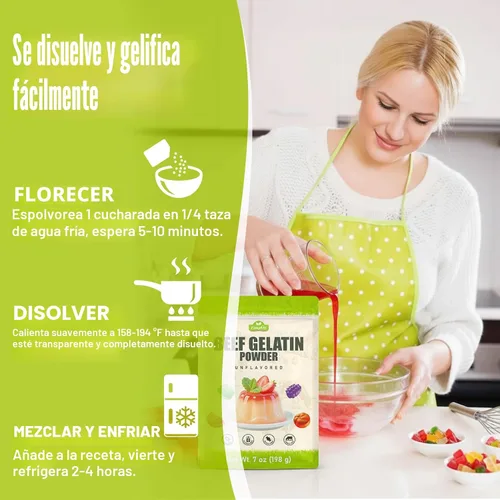 Miniatura 5 de Polvo de gelatina de res sin sabor, 7 oz/198 g de gelatina alimentada con pasto, agente espesante premium, sin gluten ni azúcar, para gomitas