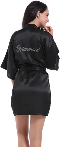 Miniatura 32 de Bata de boda para mujer, para novia, dama de honor, corta, de satén, kimono, batas de seda para prepararse, fiesta nupcial