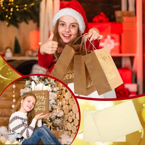 Miniatura 6 de Sabary 24 bolsas de regalo religiosas de Navidad, bolsas de regalo cristianas de Navidad, bolsas de regalo de papel kraft metálico con asas