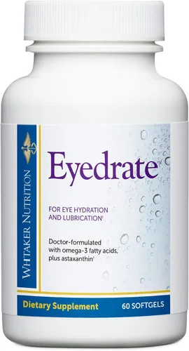 Dr. Whitaker's Eyedrate Suplemento de hidratación y lubricación con omega-3, omega-7 y antioxidantes, 60 cápsulas blandas (suministro para 30 días)