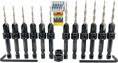 Miniatura 12 de FTG USA Juego de 12 brocas avellanadoras #4 (7/64") para madera con broca cónica