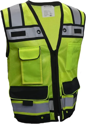 (B Chaleco de seguridad para ingeniero, seguridad reflectante de alta visibilidad, chaleco de malla con cremallera y bolsillos Amarillo
