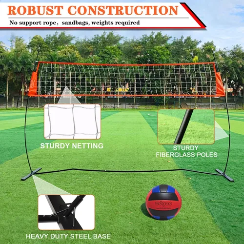 Miniatura 4 de Red de entrenamiento de voleibol portátil de 12 pies/18 pies para golpear o servir taladros, red de práctica independiente para exteriores e