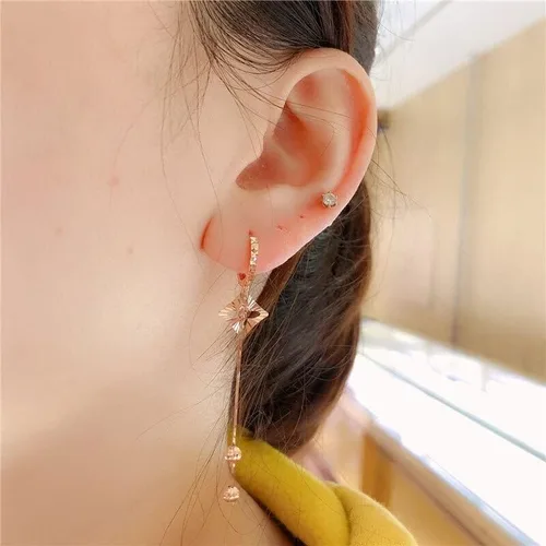 Miniatura 6 de SAGEKING 2024 New 14K Rose Gold Fashion Hollow Style Flower Soft Chain Tassel Earrings For Women585 Purple Gold Classic Charm Jewelry Fashion