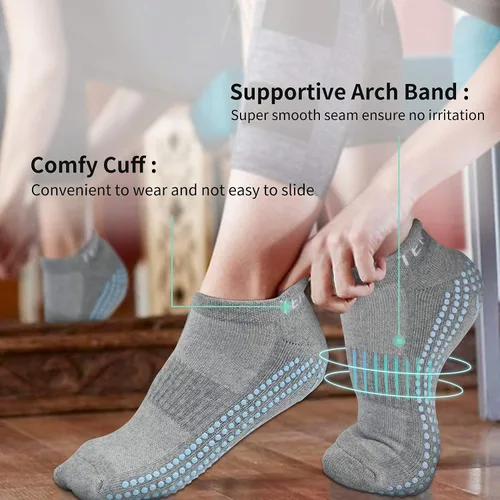 Miniatura 7 de TENQUAN 3 pares de calcetines de yoga antideslizantes con agarres para pilates barra deportiva ballet baile fitness antideslizante rehabilitación