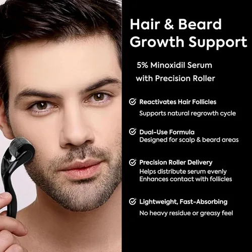 Miniatura 4 de TOMUM Kit de crecimiento de barba de minoxidil al 5% para hombres, suero para el crecimiento del cabello y la barba, ayuda a llenar las barbas