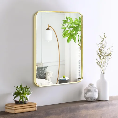 Miniatura 35 de Espejo de montaje en pared para baño, espejo rectangular de tocador rectangular con marco de metal negro cepillado (16 x 20 pulgadas, negro)