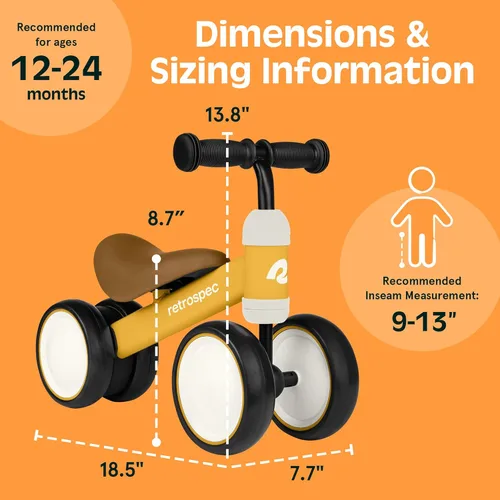 Miniatura 4 de Retrospec Cricket Baby Walker Bicicleta de equilibrio con 4 ruedas para edades de 12 a 24 meses, bicicleta de juguete para niños de 1 año, juguetes