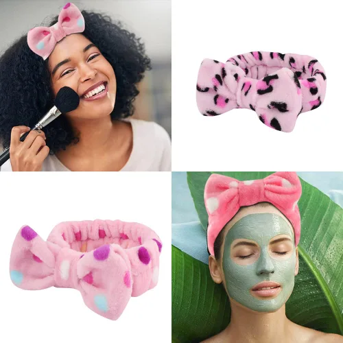 Miniatura 6 de WHAVEL Paquete de 6 diademas de spa rosadas, diademas de maquillaje, diademas de microfibra con lazo de microfibra, diadema facial de rayas de Tipo
