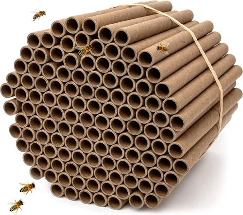 Rivajam Paquete de repuesto de 125 tubos nidos de cartón Mason Bee House | Colmena de abejas solitarias y suministros | Kit de inicio y regalo de