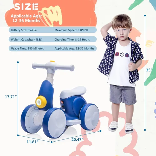 Miniatura 2 de Bicicleta de equilibrio eléctrica 6V para bebés de 1 año, niños y niñas, juguetes para montar de 12 a 48 meses, bicicleta de equilibrio para niños
