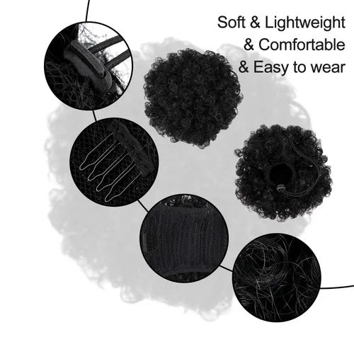 Miniatura 2 de WILLBOND 2 extensiones de cola de caballo afro con cordón para mujeres negras, pelo rizado, extensiones cortas sintéticas con clip, extensiones
