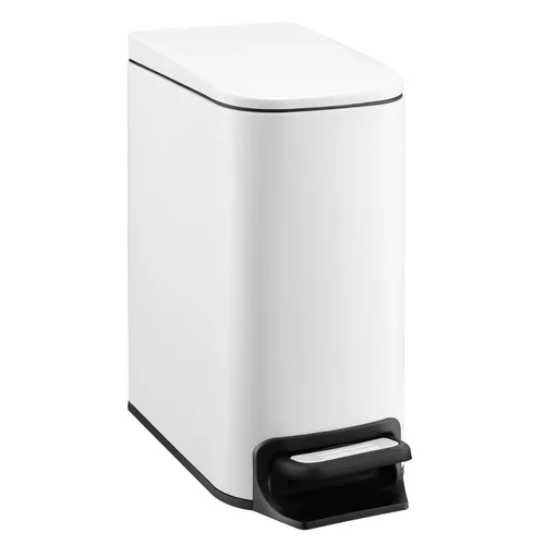 TIPGO Cubo de basura delgado para baño con tapa de cierre suave, pedal escalonado, cubo de basura de acero inoxidable de 6 litros/1.6 galones, cubos