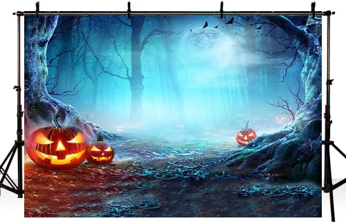 Miniatura 4 de SENDY Telón de fondo de Halloween de 7 x 5 pies para fotografía, noche de terror, decoración de fiesta de bosque aterrador, día de todos los santos