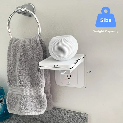 Miniatura 2 de Soporte de Estante para Tomacorriente Compatible con Receptáculo Decorador, Decoración de Baño con Gestión de Cables Integrada, Ahorro de Espacio