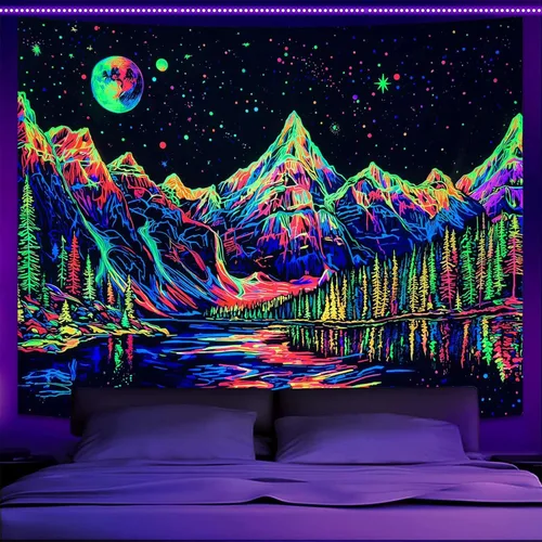 Miniatura 8 de Zussun Tapiz blanco y negro con noche estrellada, tapices de montaña para dormitorio, estética de luna y estrellas, tapiz para colgar en la pared