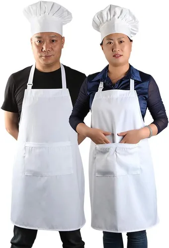 Miniatura 10 de yotache Juego de delantal y sombrero de chef y delantal de cocina para adultos, disfraz de panadero blanco ajustable para hombres y mujeres, 1 juego