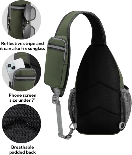 Miniatura 42 de WATERFLY Bolsa pequeña de senderismo: mochila cruzada para el pecho, mochila para hombres y mujeres con correa de hombro agradable a la piel