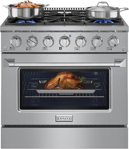 Miniatura 10 de Empava Estufa de Gas de 30 Pulgadas con Convección Verdadera, Horno de 4.55 Pies Cúbicos, Quemador de Potencia de 18,000 BTU para Sellar, Superficie