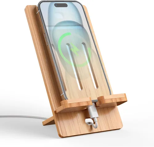 Miniatura 13 de Pezin & Hulin Soporte ajustable de bambú para tableta, soporte para teléfono celular de escritorio compatible con Pad Air/Pro/Mini, lector
