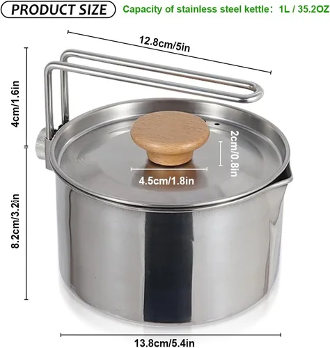 Miniatura 7 de Olla de camping de acero inoxidable con tapa y mango extraíble, hervidor de agua ligera para acampar al aire libre, fácil de limpiar, olla