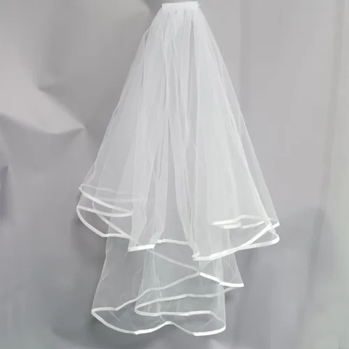 Miniatura 3 de Doble cinta borde centro cascada nupcial velo de boda con peine