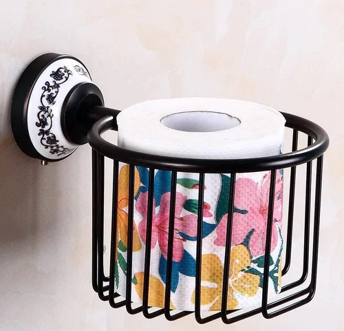 Miniatura 3 de Toalleros, estante de baño, cesta de papel higiénico, cesta de papel para colgar en la pared, cesta de almacenamiento de cobre negro para uso